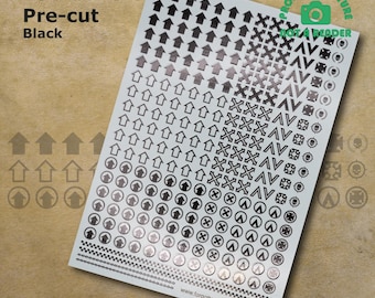 Pre-cut BLACK Transfers Waterslide Decals of Squad Icons compatible with 28 mm scale tabletop wargaming miniatures