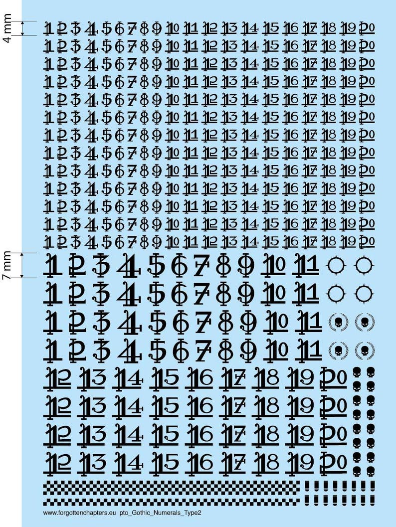 Print to Order Gothic Numerals Type2 Waterslide Transfer Decals ...