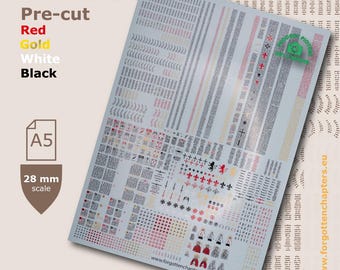 Decalques de água A5 premium ultra detalhados para miniaturas de jogos de mesa em escala de 28 mm - Textos de livros requintados, selos de pureza, pergaminhos e rolos.