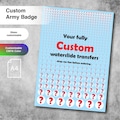 Custom A4 waterslide decals for 28mm tabletop miniatures. Design and printing. White possible. product logo