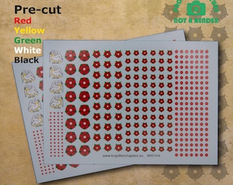 Pre-cut Red Roses of Lancaster Waterslide Transfer Decals for historical, sci-fi and fantasy 28 mm tabletop wargaming miniatures