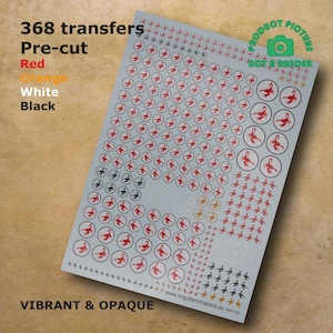 Pre-cut Red Scorpions Waterslide Transfer Decals Compatible with 28 mm scale tabletop wargaming miniatures