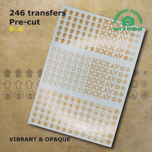 Vorgeschnittene GOLD Transfers Wasserschiebebilder von Squad Icons kompatibel für 28 mm Tabletop Wargaming Miniaturen