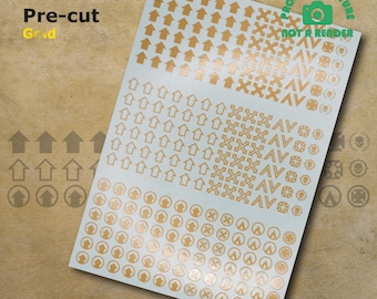 Pre-cut GOLD Transfers Waterslide Decals of Squad Icons compatible with 28 mm scale tabletop wargaming miniatures