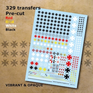 Black Maltese Templar crosses Pre-cut Waterslide Transfer Decals Compatible with 28 mm tabletop wargaming miniatures