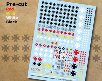 Black Maltese Templar crosses Pre-cut Waterslide Transfer Decals Compatible with 28 mm tabletop wargaming miniatures