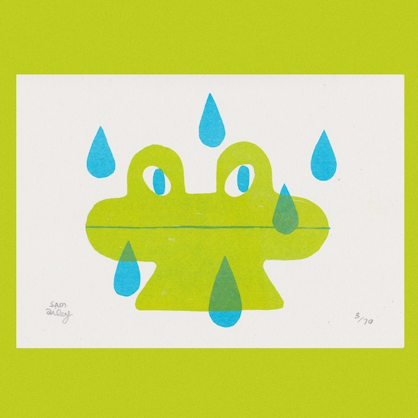 Rainy Days Frog | A5 Riso Print