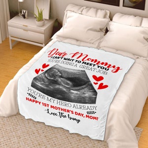 Dear Mommy I Can&#39;t Wait To Meet You Blanket | Sonogram Blanket | Personalized Sonogram Blanket | 1st Mothers Day Gift | Mothers Day Blanket