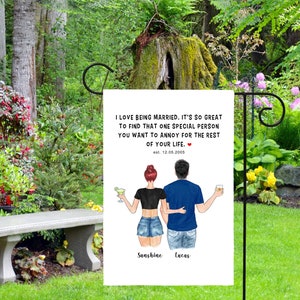 Bandiere da giardino personalizzate per coppia, bandiera da giardino personalizzata, regali per coppie, regali di anniversario, bandiera da giardino personalizzata,