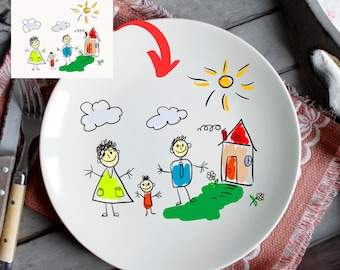 Personlig barnteckningstallrik i keramik, specialdesignad konstverkstallrik