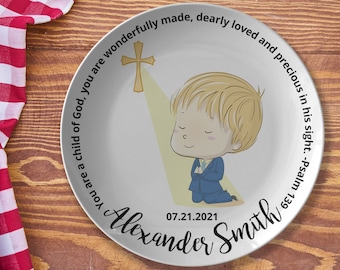 Personalized Baptism Plate | Baby Boy Custom Baptism Plate | Custom Baby Boy Baptism Plate | Personalized Name Date Baptism Plate