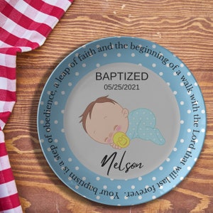 Plato de bautizo personalizado para niño: nombre y fecha personalizados