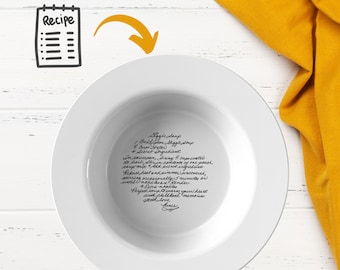 Handwritten Recipe Photo Personalized Picture Bowl | Handwritten Recipe Picture on Plate Kitchen Gift | Handwritten Recipe Image on Bowl