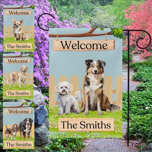 Personalized Dog Garden Flag: Custom Family Name Outdoor Decor