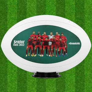 Personalized Photo Rugby Ball: Full Size Synthetic Leather, Display Base