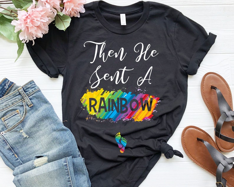 Then He Sent A Rainbow Baby Bump Shirt Future Mom Shirt Maternity T Shirt Maternity Clothes Wifey Shirt New Mom Gift image 1
