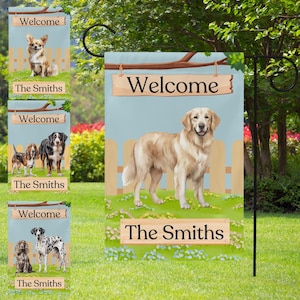 Personalized Dog Garden Flag: Custom Family Name Outdoor Decor
