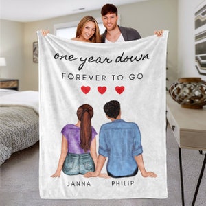 One Year Down Forever To Go  Custom Couple Bestfriend Blanket | Relationship Gifts | Custom Gift | Bride and Groom | Couple Gift