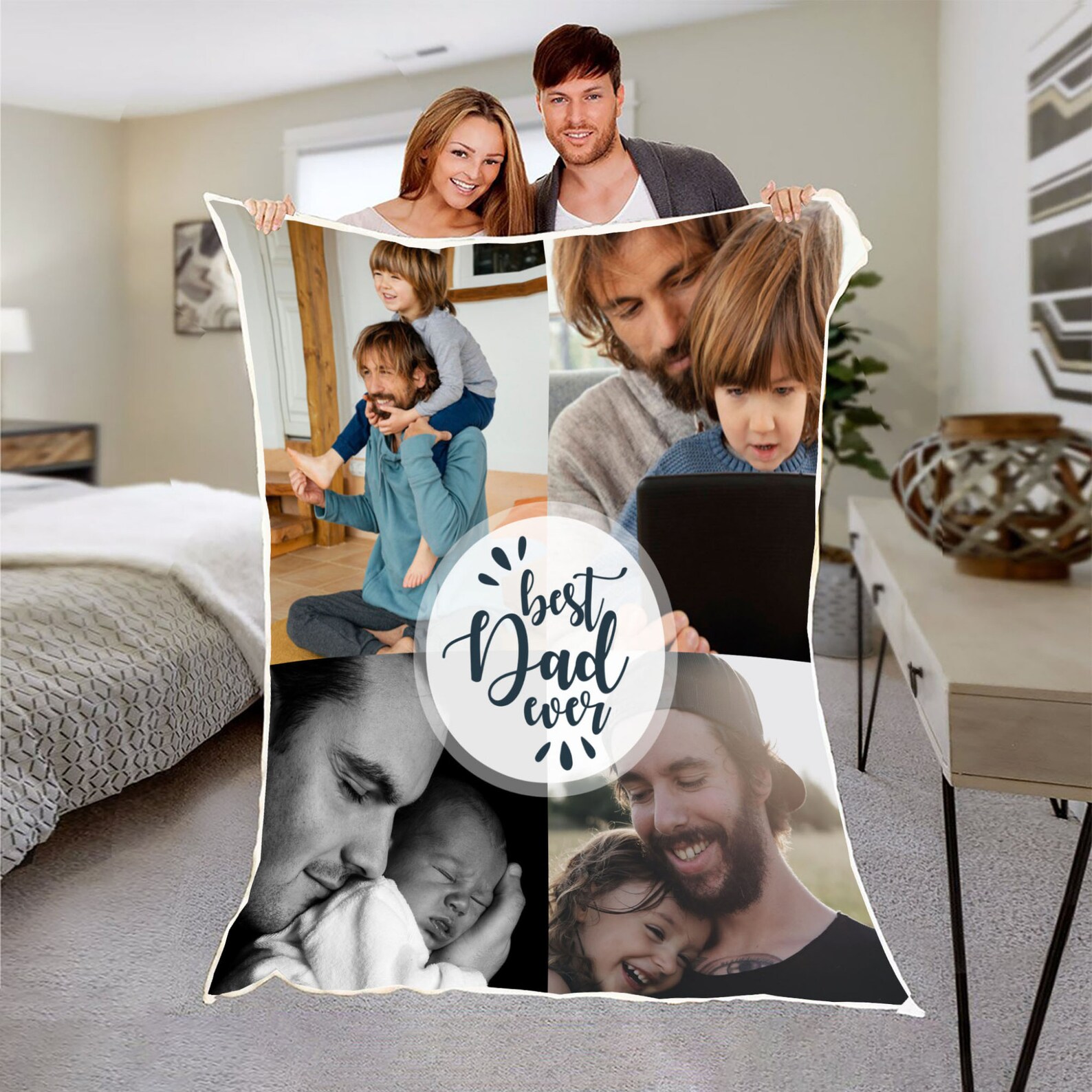 Best Dad Ever Blanket Personalized Photo Dad Blanket Etsy