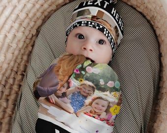 Custom Swaddle Blanket and Hat Set for Newborn Baby, Soft Infant Swaddling Wrap