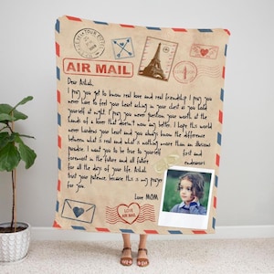 Regalo de manta de correo aéreo personalizado / Ponga su propio texto de carta de mensaje en su manta / Regalo personalizado para mamá papá / Regalo de boda personalizado