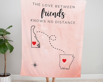 Personalisierte Fernzustand oder Landdecke, Ferngeschenk, Abschiedsgeschenk, ich vermisse dich Geschenk, Fernfreund, Umzugsgeschenk