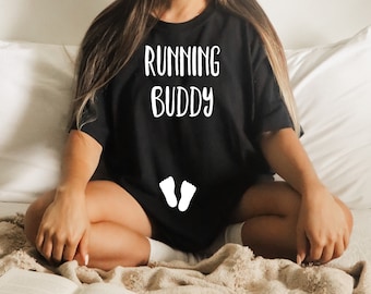 Running Buddy Maternity Shirt: Future Mom Gift, Soft Cotton Tee
