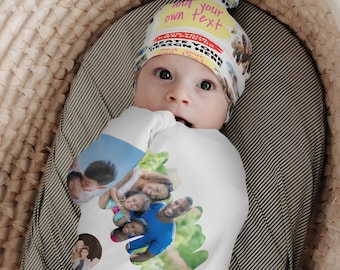 Custom Swaddle Blanket and Hat Set for Newborn Baby, Soft Infant Swaddling Wrap