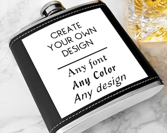 Custom Leather Flask, 6oz Stainless Steel Hip Flask, Gift for Him