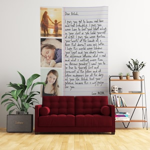 Tapiz de carta de foto personalizada para colgar en la pared / Foto personalizada Carta de amor Decoración de pared interior / Texto de imagen personalizado Arte de pared Tapiz interior