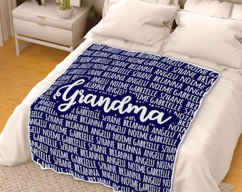 Personalized Grandma Velveteen Blanket With Grandkids Names