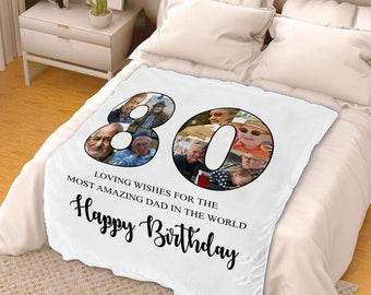 Custom 80th Birthday Photo Blanket: Personalized Grandparent Gift