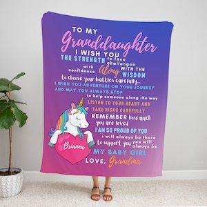 Unicorn Blanket For Granddaughter  | Custom Unicorn Name Blanket | Personalized Unicorn Name Blanket | Granddaughter Blanket Gift