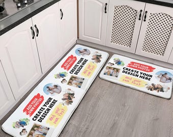 Custom Non-slip kitchen mat set, two-piece flannel rug for sink & kitchen floor