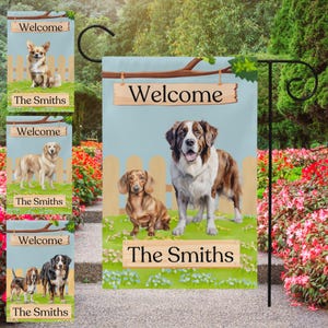 Personalized Dog Garden Flag: Custom Family Name Outdoor Decor