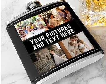 Custom Leather Flask, 6oz Stainless Steel Hip Flask, Personalized Gift for Him