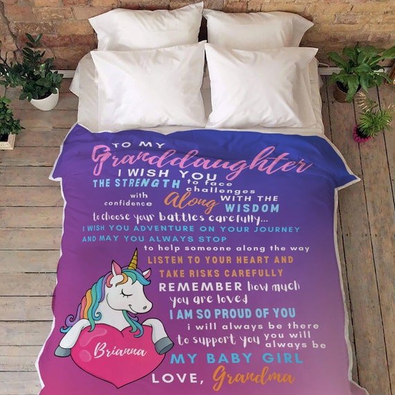 Unicorn Blanket for Granddaughter Custom Unicorn Name Blanket Personalized Unicorn Name Blanket Granddaughter Blanket Gift Etsy