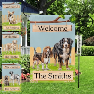 Personalized Dog Breed Garden Flag: Custom Family Name Outdoor Decor
