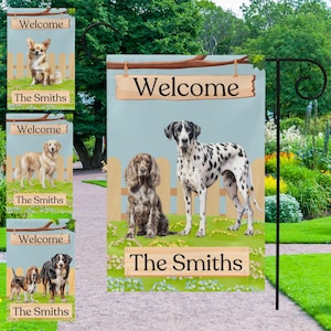 Personalized Dog Breed Garden Flag: Custom Family Name Outdoor Decor