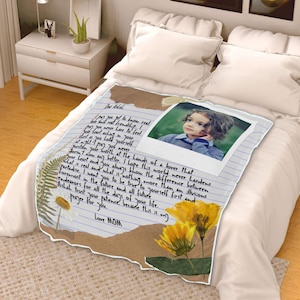 Regalo personalizado de carta de amor y manta con imagen / Ponga su propia imagen y texto en su manta / Regalo personalizado para niños