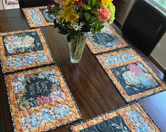 Quilted Fall Placemats - Set of 6 - Rustic Farmhouse Thanksgiving Table Decor