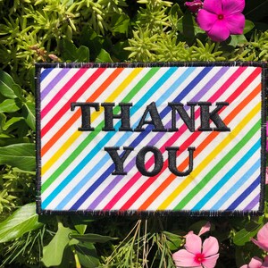 Rainbow Thank you card, 6X4" Rainbow Fabric Postcard, Embroidered Postcard, Wall hanging, gifts under 10