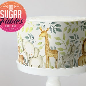 Safari Animals Jungle Leaf Pattern Edible Image, cake wrap, icing sheet! Baby shower, First Birthday!