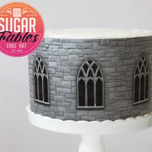 Castle Wall Cake Wrap, icing sheet, edible image! Fantasy Wizards, Knights, Dragons and Princess Castle cake decorations.