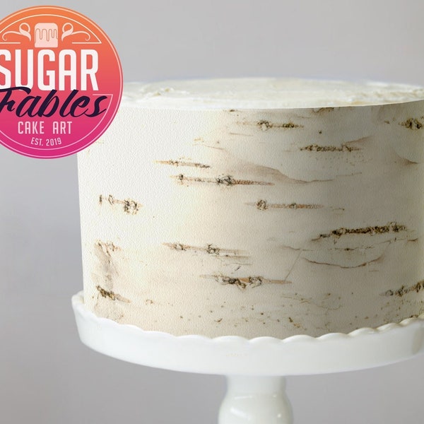 Birch bark rustic edible image, cake wrap, icing sheet! Woodland cake theme, Boho Bridal, Wedding, Fairy cake decoration.