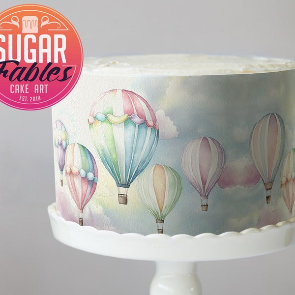 Dreamy Hot Air Balloon Edible Image, Cake wrap! Baby shower, First Birthday Pastel Cake decor.