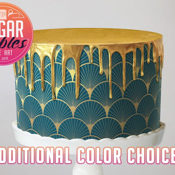 Art Deco Edible Image, Jewel Tones cake wrap, Faux gold multiple colors icing sheet! 1920's party decor