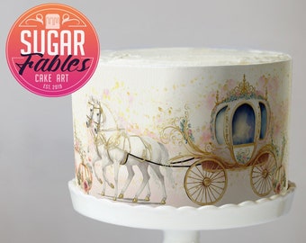 Cinderella's Horse and Carriage Edible Image, Cake Wrap, Princess party decoration.