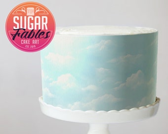 Fluffy Little Clouds Blue Sky Icing Sheet, cake wrap, edible print! Airplane party, Baby shower, birthdays.