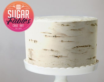 Birch bark rustic edible image, cake wrap, icing sheet! Woodland cake theme, Boho Bridal, Wedding, Fairy cake decoration.